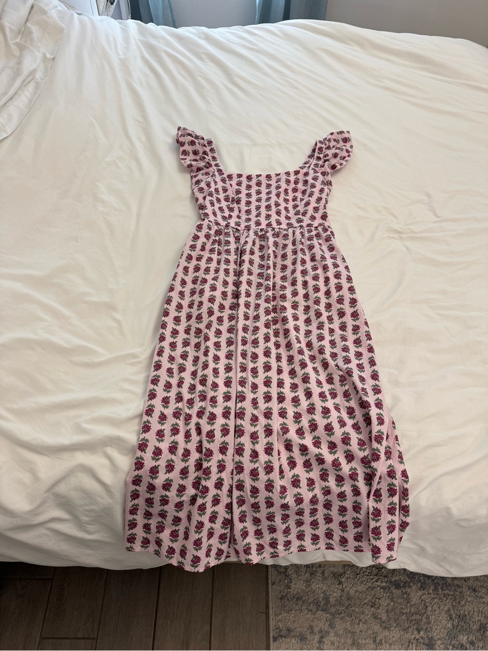 J. Crew Pink Floral Ruffle-Shoulder Sundress